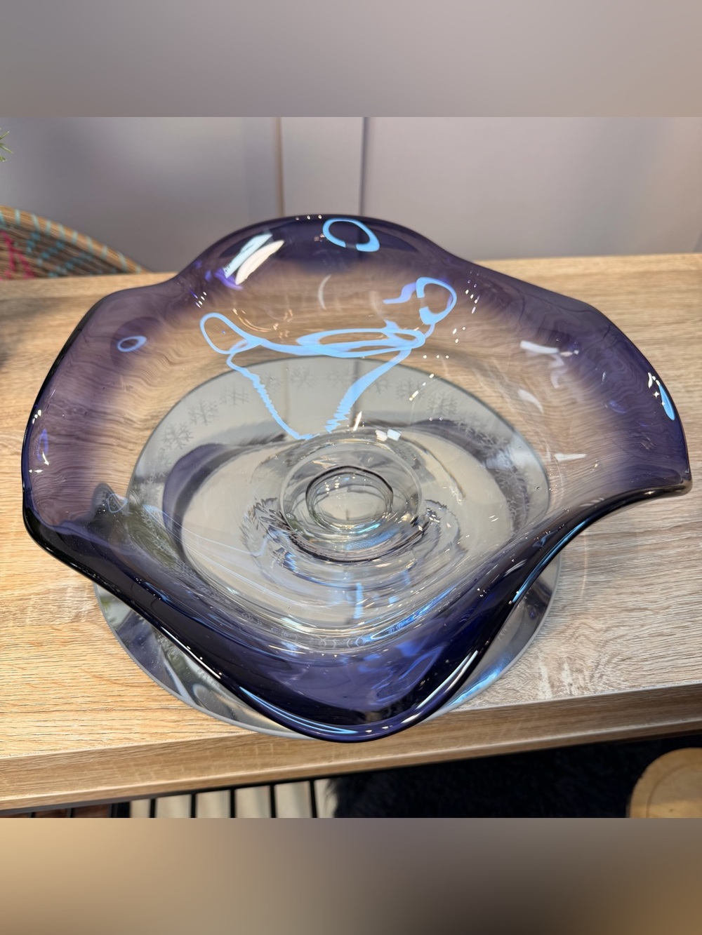 Lenox Bowl Amethyst Purple Organics Wave Non-Lead Crystal Low  11 inch Poland